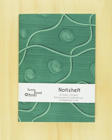 Notizheft – grün, Wellen & Kringel